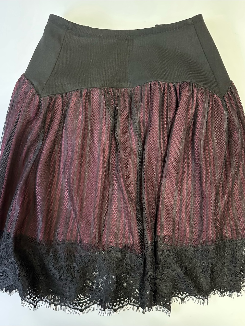 Thorn & Fable Burgundy & Black Lace Mesh Skirt